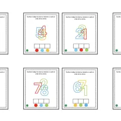 Tarjetas educativas con números superpuestos de colores para descifrar códigos. Curiosidades de los números para aprender jugando.