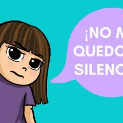 Niña con puño en alto y burbuja de diálogo que dice "¡NO ME QUEDO EN SILENCIO!". Ideal para videos educativos primaria.
