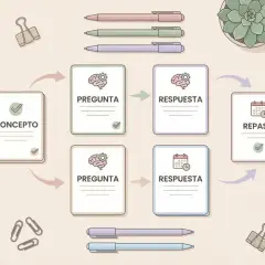 Diagrama de estudio: concepto, pregunta, respuesta y repaso. Un método de aprendizaje efectivo para el **active recall**.