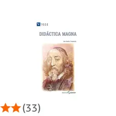 Portada de "Didáctica Magna" de Juan Amós Comenio, con retrato del autor y valoración de 4,8 estrellas.
