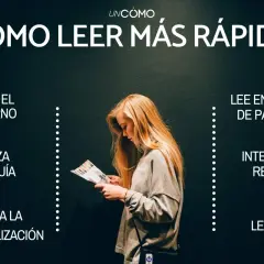 Chica rubia leyendo, con consejos sobre métodos para aprender a leer más rápido: cuida el entorno, usa guía, elimina subvocalización, lee en grupos de palabras, no releas, lee más.