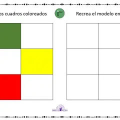 Ejercicio para la memoria visoespacial: reproduce el patrón de cuadros de colores (negro, verde, azul, amarillo, rojo) en el lado derecho.