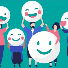 Personas celebrando la inteligencia emocional en el aula, mostrando diferentes caritas felices.