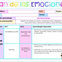 Plan de educación emocional para niños, con áreas como autorregulación y empatía.