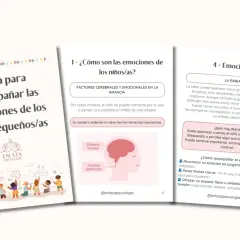 Guía para acompañar las emociones de los niños/as. Ilustración de niños jugando y aprendiendo a gestionar sus emociones.