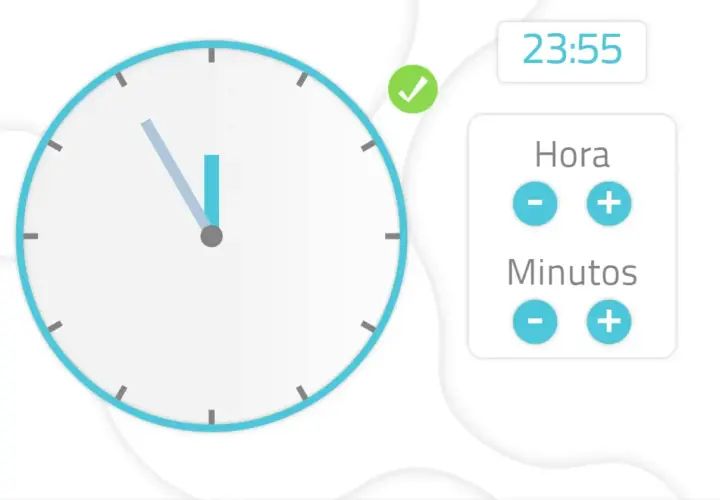 Reloj digital y analógico para ejercicios de memoria visual. Ajusta la hora y los minutos.