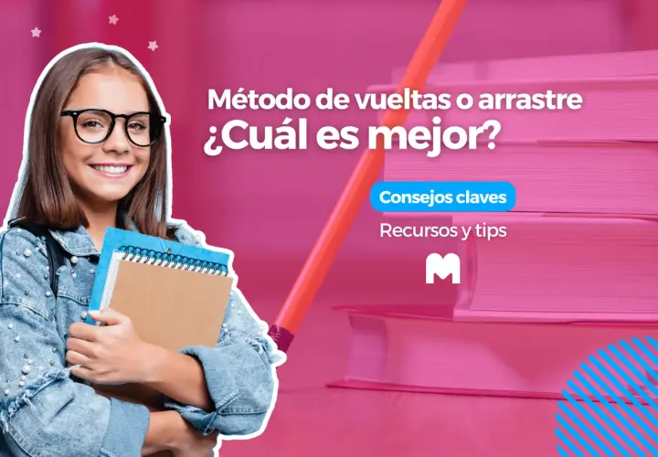 Niña sonriente con gafas y cuadernos, discutiendo el **sistema de vueltas estudio**. Consejos clave y recursos para aprender.