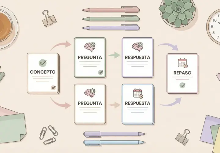 Diagrama de estudio: concepto, pregunta, respuesta y repaso. Un método de aprendizaje efectivo para el **active recall**.