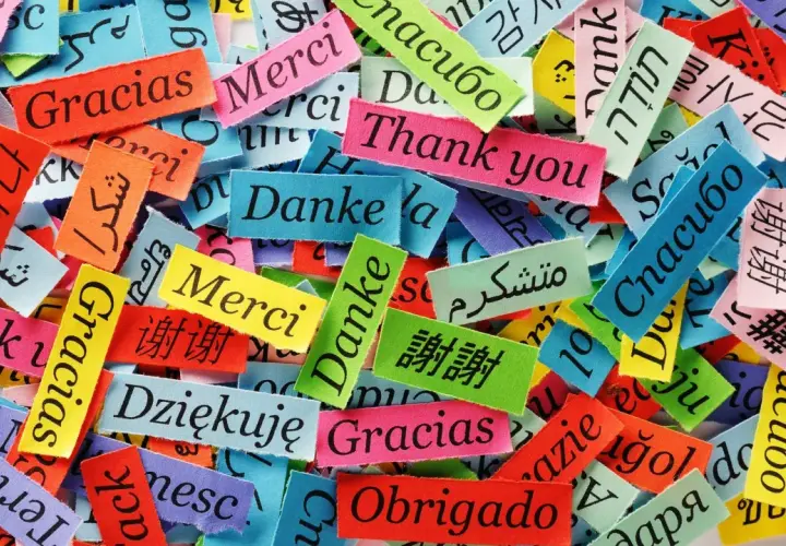Fragmentos de tela con "Gracias" en varios idiomas, mostrando porque es importante aprender idiomas para conectar con el mundo.