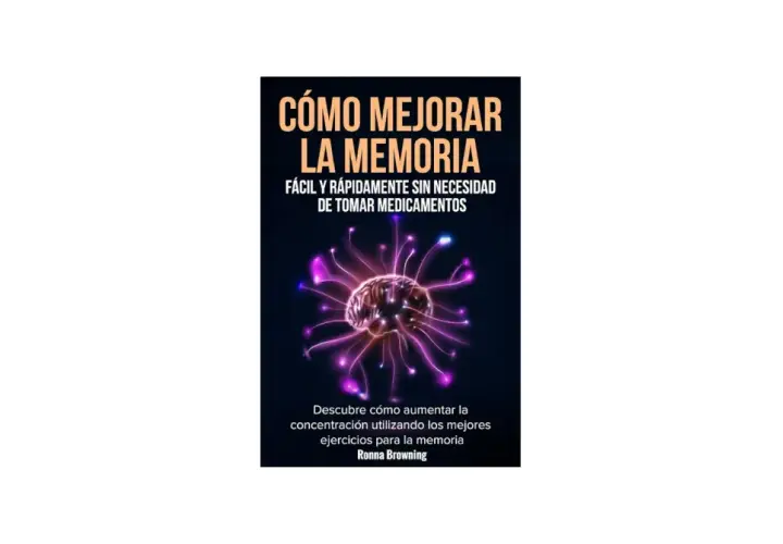 Libro "Cómo mejorar la memoria" con un cerebro brillante y tentáculos de luz, ideal para aprender como fortalecer la mente.