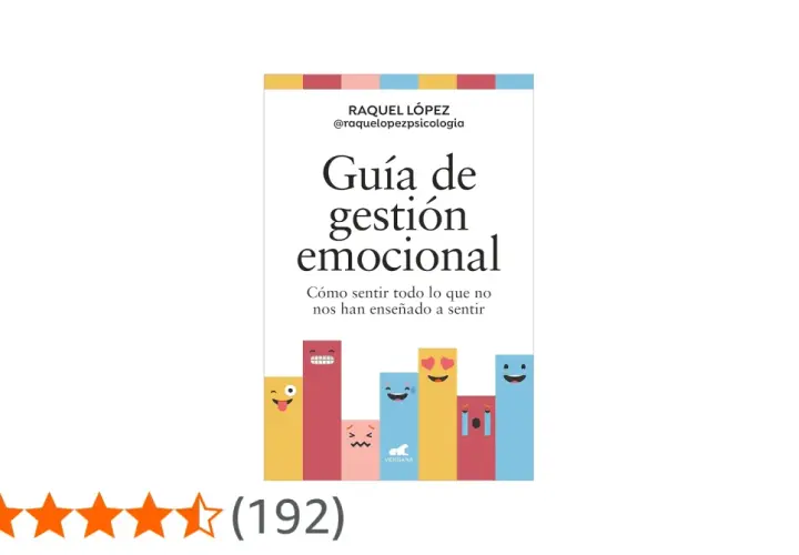 Libro "Guía de gestión emocional" de Raquel López, con ilustraciones de caras expresivas. Ideal para trabajar las emociones y aprender a sentirlas.