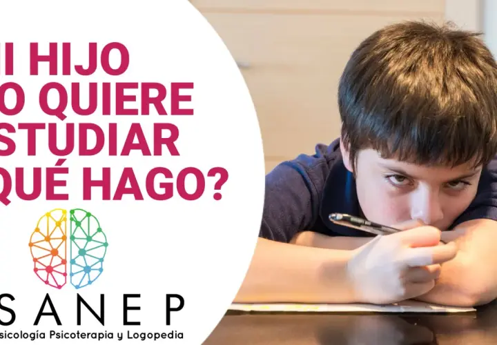 Un niño con expresión de aburrimiento, con la pregunta "¿qué hago si mi hijo no quiere estudiar?" en texto grande.