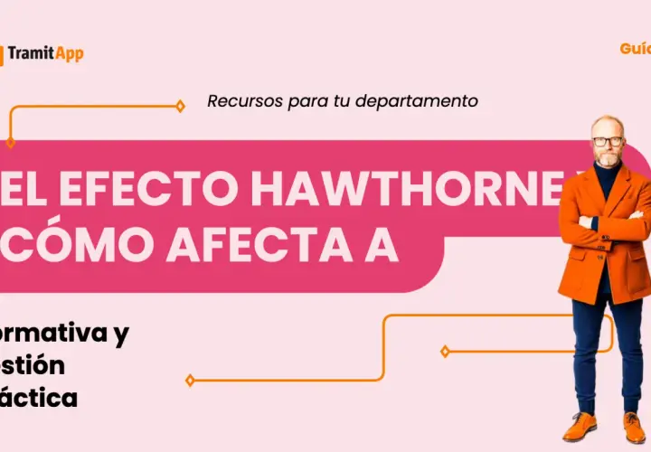Un hombre con chaqueta naranja y gafas, junto a un texto que dice "El efecto Hawthorne".