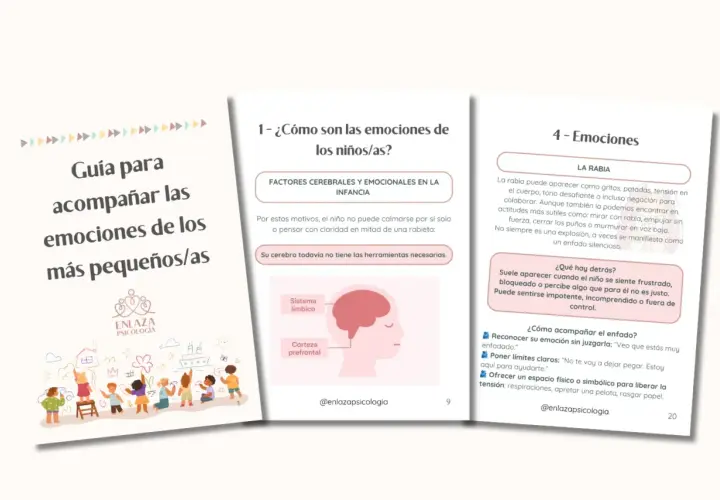 Guía para acompañar las emociones de los niños/as. Ilustración de niños jugando y aprendiendo a gestionar sus emociones.