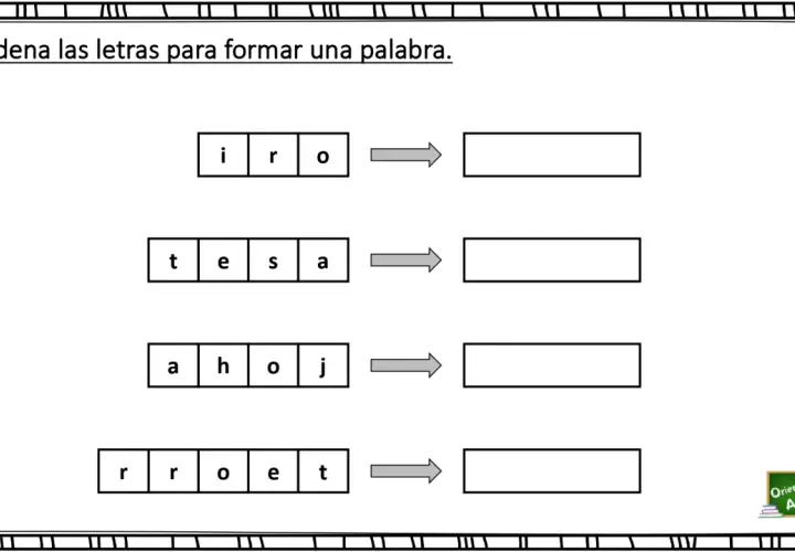 Ejercicio para aprender a leer: ordena las letras i, r, o para formar una palabra. Sigue con las demás.