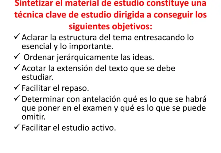 Sintetizar el material de estudio es clave para lograr objetivos como aclarar la estructura, ordenar ideas y facilitar el repaso.