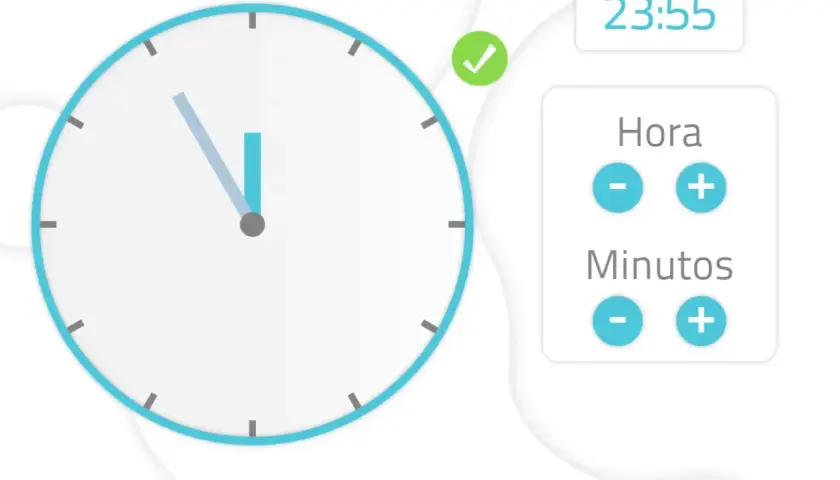 Reloj digital y analógico para ejercicios de memoria visual. Ajusta la hora y los minutos.