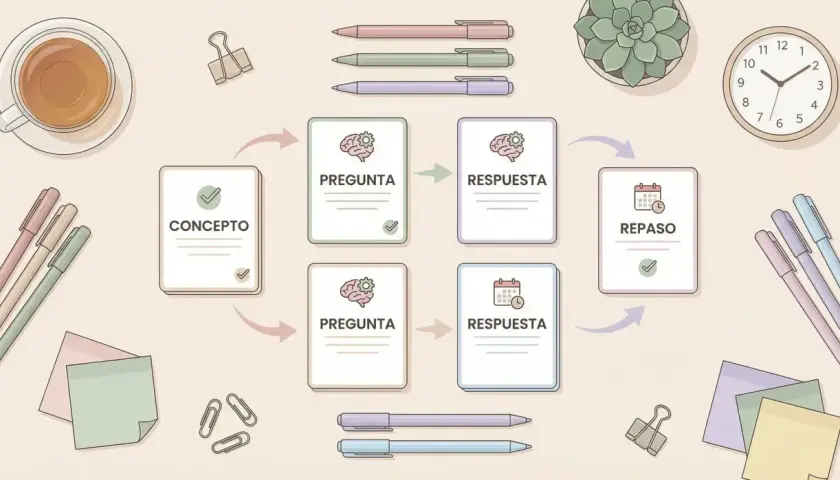 Diagrama de estudio: concepto, pregunta, respuesta y repaso. Un método de aprendizaje efectivo para el **active recall**.