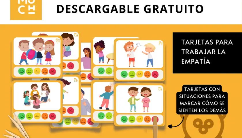Tarjetas ilustradas con niños y situaciones cotidianas, ideales como juegos para trabajar la empatía y reconocer emociones.