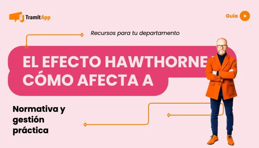 Un hombre con chaqueta naranja y gafas, junto a un texto que dice "El efecto Hawthorne".