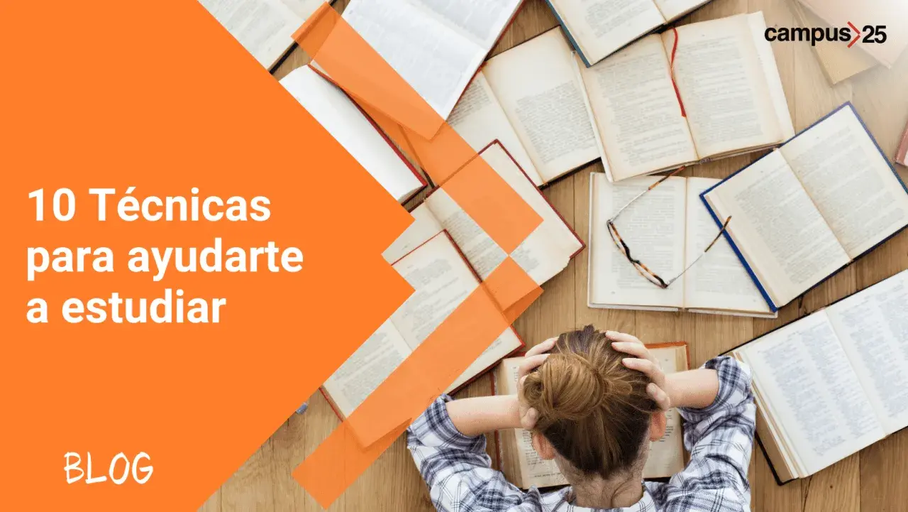 Estudiante agobiado rodeado de libros. Descubre cómo activarse para estudiar con estas 10 técnicas.