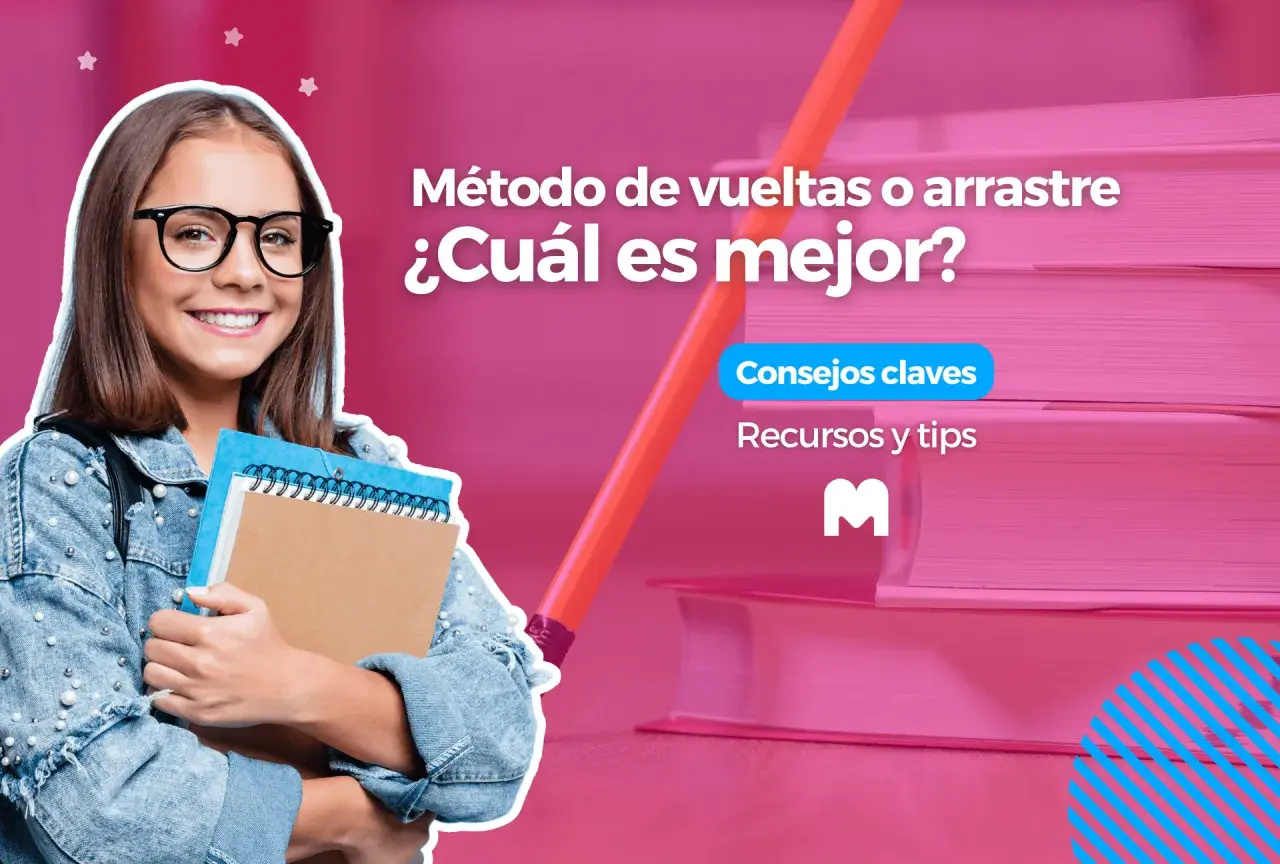 Niña sonriente con gafas y cuadernos, discutiendo el **sistema de vueltas estudio**. Consejos clave y recursos para aprender.
