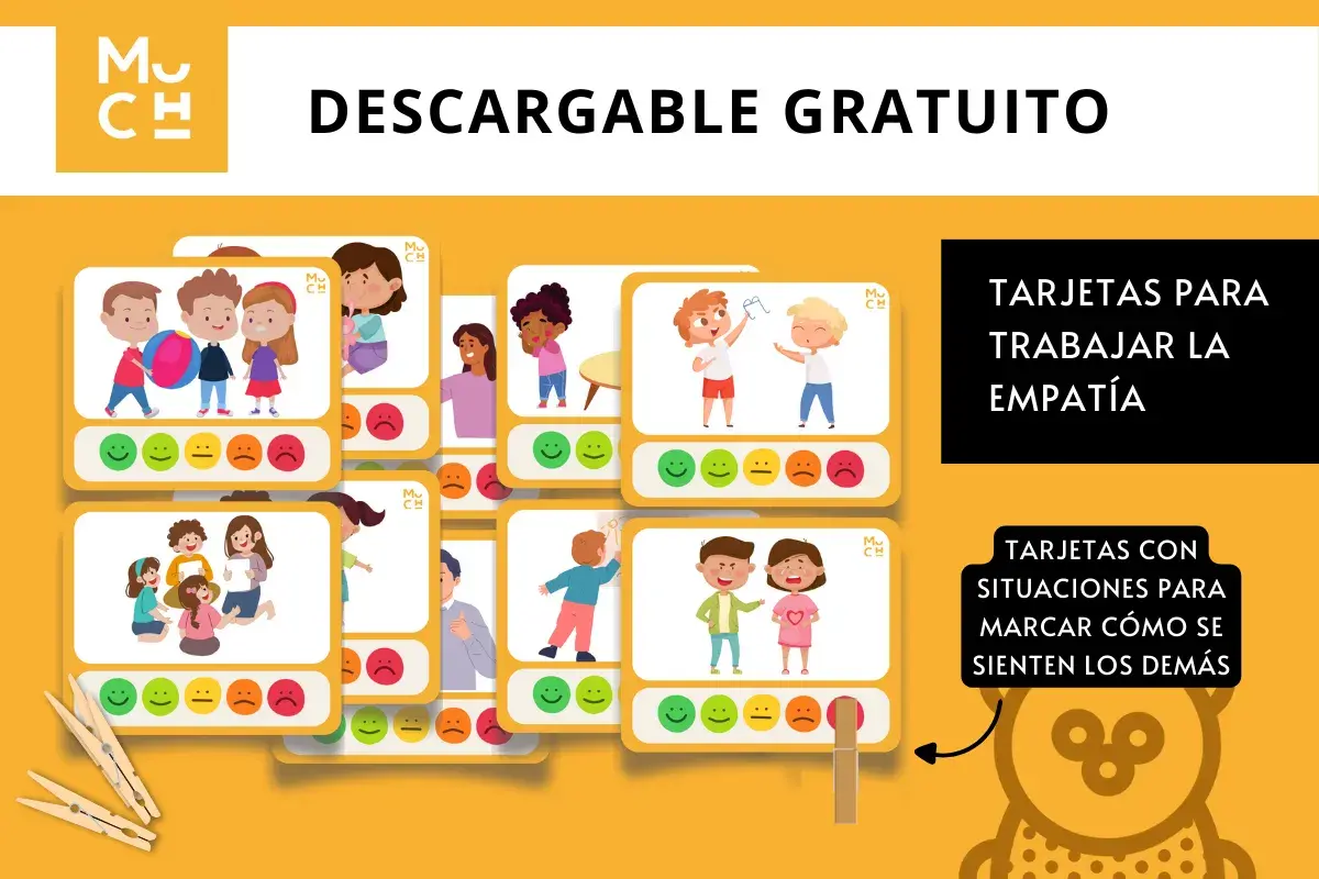 Tarjetas ilustradas con niños y situaciones cotidianas, ideales como juegos para trabajar la empatía y reconocer emociones.