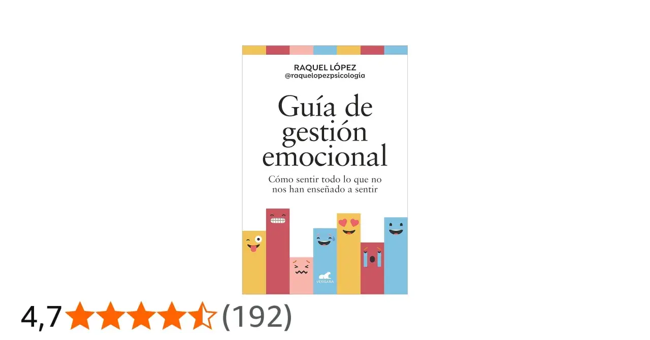 Libro "Guía de gestión emocional" de Raquel López, con ilustraciones de caras expresivas. Ideal para trabajar las emociones y aprender a sentirlas.