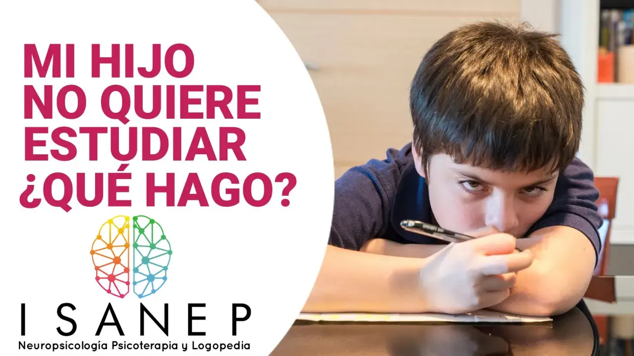 Un niño con expresión de aburrimiento, con la pregunta "¿qué hago si mi hijo no quiere estudiar?" en texto grande.