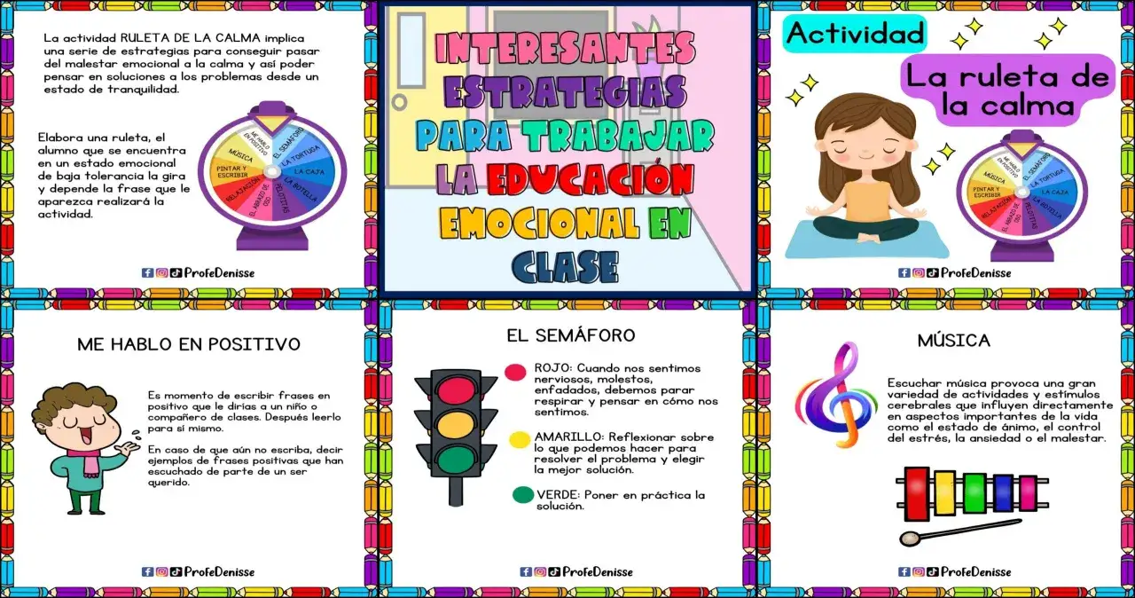 Actividades para la educación emocional en clase: ruleta de la calma, semáforo de emociones, música y más.